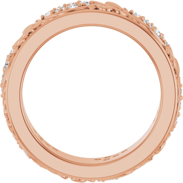 14K Gold Round Lab-Grown Diamond Accented Floral Band - 1.5mm Stones - Rose Gold - view 7