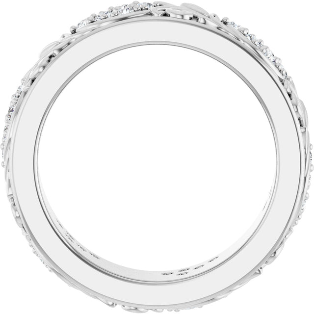Platinum Round Lab-Grown Diamond Accented Floral Band - 1.5mm Stones - view 7