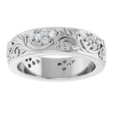 Platinum Round Lab-Grown Diamond Accented Floral Band - 1.5mm Stones - view 8