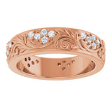 14K Gold Round Lab-Grown Diamond Accented Floral Band - 1.5mm Stones - Rose Gold - view 8