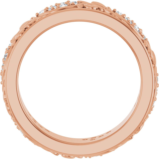 14K Gold Round Lab-Grown Diamond Accented Floral Band - 1.5mm Stones - Rose Gold - view 7