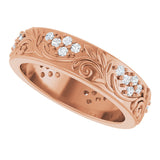 14K Gold Round Lab-Grown Diamond Accented Floral Band - 1.5mm Stones - Rose Gold - view 10