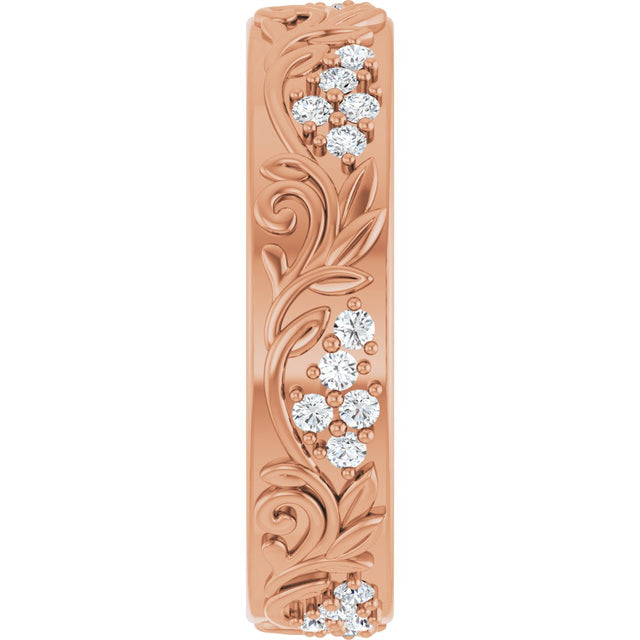 14K Gold Round Lab-Grown Diamond Accented Floral Band - 1.5mm Stones - Rose Gold - view 9