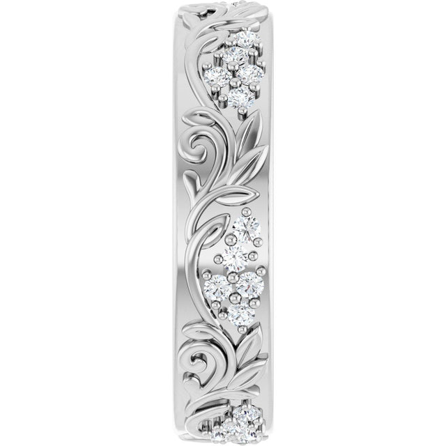 14K Gold Round Lab-Grown Diamond Accented Floral Band - 1.5mm Stones - White Gold - view 9