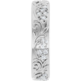 Platinum Round Lab-Grown Diamond Accented Floral Band - 1.5mm Stones - view 9