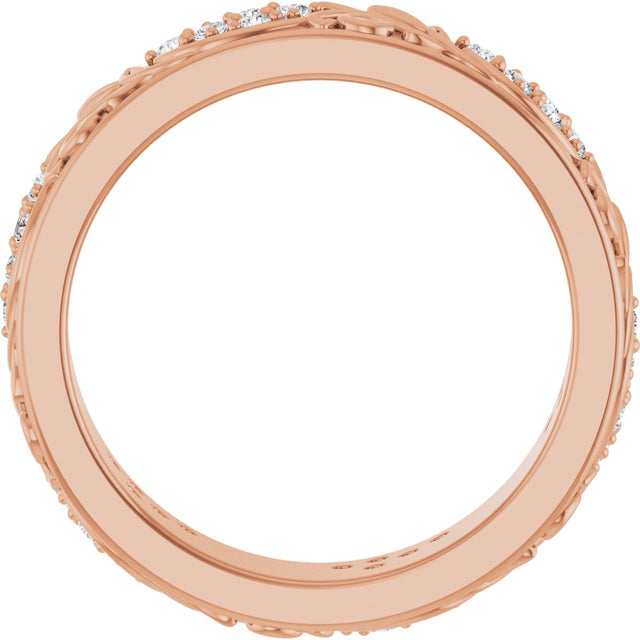 14K Gold Round Lab-Grown Diamond Accented Floral Band - 1.5mm Stones - Rose Gold - view 7