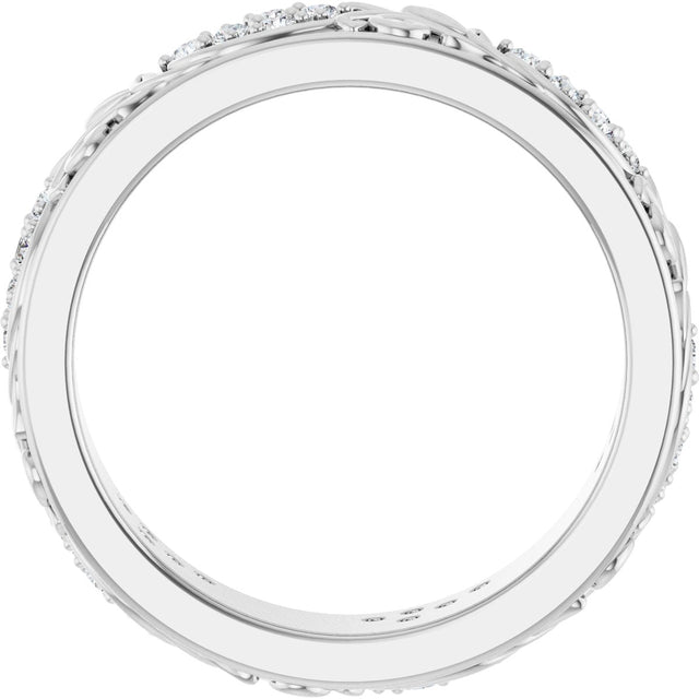 14K Gold Round Lab-Grown Diamond Accented Floral Band - 1.5mm Stones - White Gold - view 7