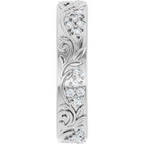 14K Gold Round Lab-Grown Diamond Accented Floral Band - 1.5mm Stones - White Gold - view 9