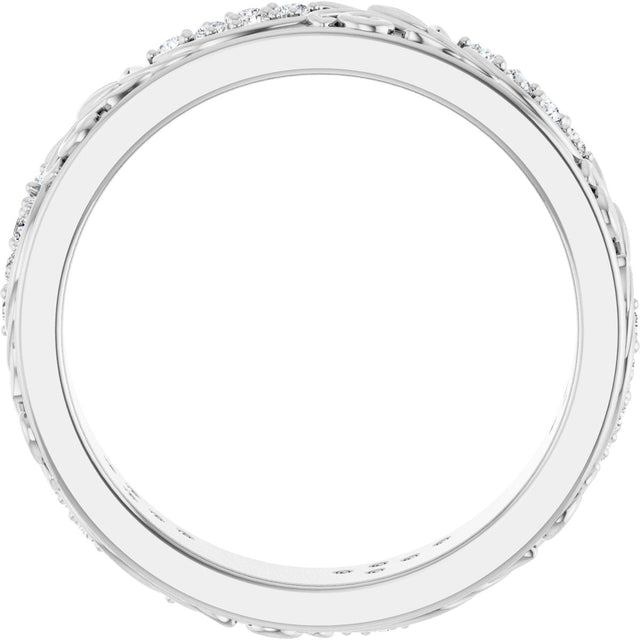 14K Gold Round Lab-Grown Diamond Accented Floral Band - 1.5mm Stones - White Gold - view 7