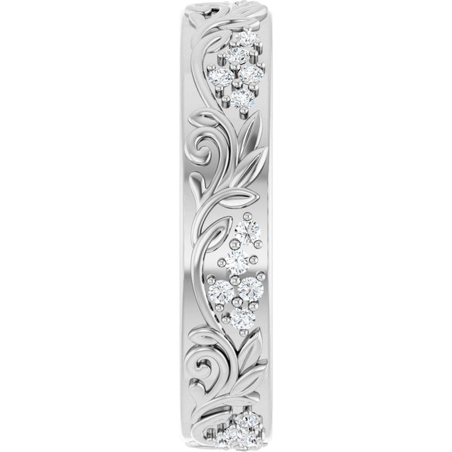 14K Gold Round Lab-Grown Diamond Accented Floral Band - 1.5mm Stones - White Gold - view 9
