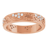 14K Gold Round Lab-Grown Diamond Accented Floral Band - 1.5mm Stones - Rose Gold - view 8