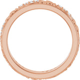 14K Gold Round Lab-Grown Diamond Accented Floral Band - 1.5mm Stones - Rose Gold - view 7