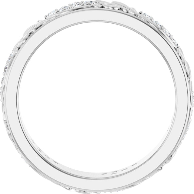 14K Gold Round Lab-Grown Diamond Accented Floral Band - 1.5mm Stones - White Gold - view 7