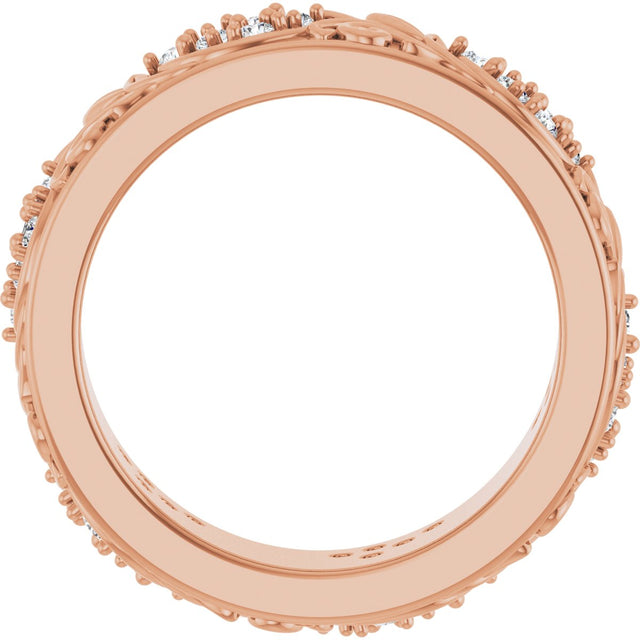 14K Gold Round Lab-Grown Diamond Accented Floral Band - 1.5mm Stones - Rose Gold - view 7