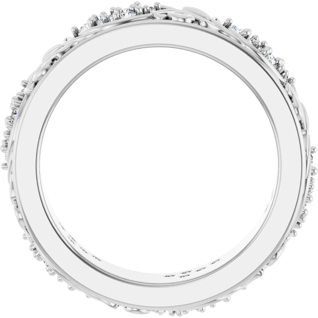 14K Gold Round Lab-Grown Diamond Accented Floral Band - 1.5mm Stones - White Gold - view 7