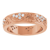 14K Gold Round Lab-Grown Diamond Accented Floral Band - 1.5mm Stones - Rose Gold - view 8