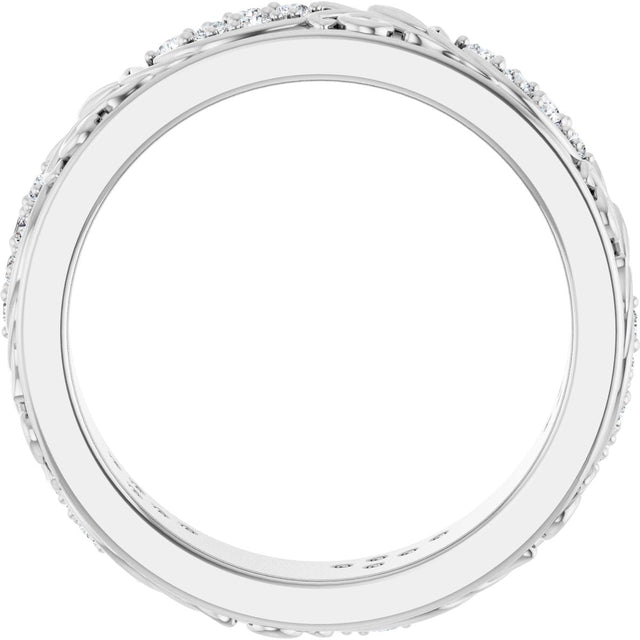 Platinum Round Lab-Grown Diamond Accented Floral Band - 1.5mm Stones - view 7
