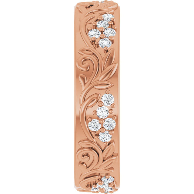 14K Gold Round Lab-Grown Diamond Accented Floral Band - 1.5mm Stones - Rose Gold - view 9
