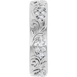 14K Gold Round Lab-Grown Diamond Accented Floral Band - 1.5mm Stones - White Gold - view 9