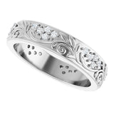 Platinum Round Lab-Grown Diamond Accented Floral Band - 1.5mm Stones - view 10