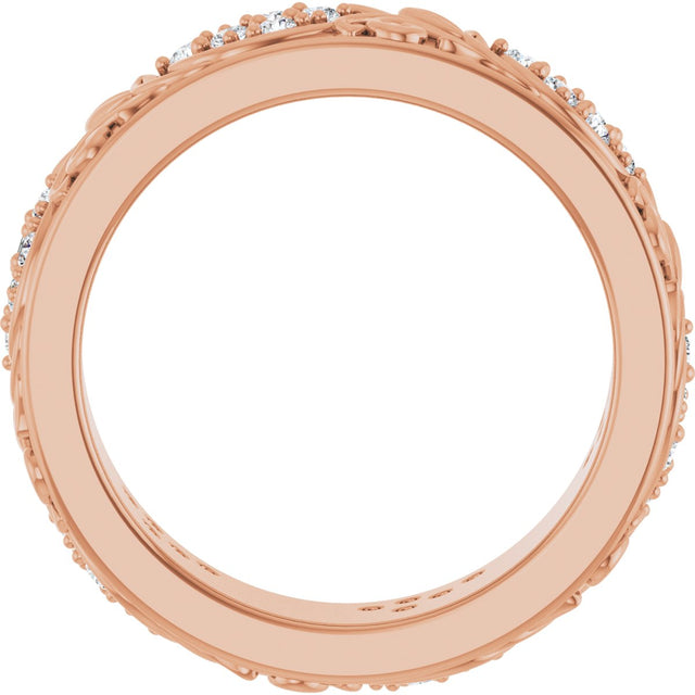 14K Gold Round Lab-Grown Diamond Accented Floral Band - 1.5mm Stones - Rose Gold - view 7