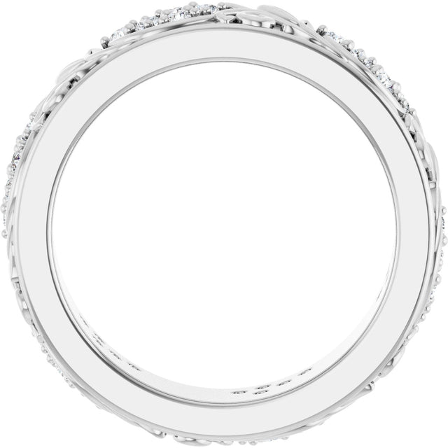Platinum Round Lab-Grown Diamond Accented Floral Band - 1.5mm Stones - view 7