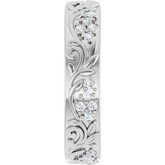 Platinum Round Lab-Grown Diamond Accented Floral Band - 1.5mm Stones - view 9