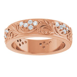 14K Gold Round Lab-Grown Diamond Accented Floral Band - 1.5mm Stones - Rose Gold - view 8
