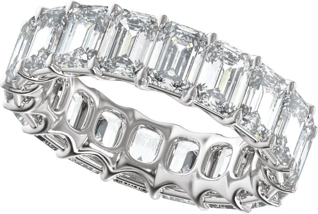 Platinum Emerald Natural Diamond Low Profile Eternity Band - 6x4.3mm Stones - view 5