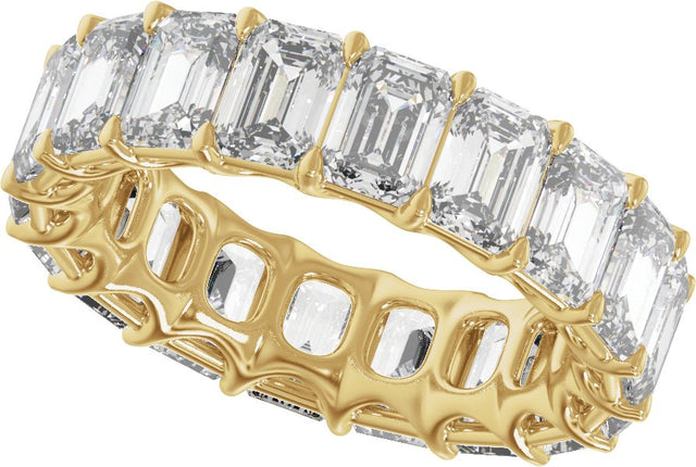 14K Gold Emerald Natural Diamond Low Profile Eternity Band - 4.4x3.1mm Stones - Yellow Gold - view 5