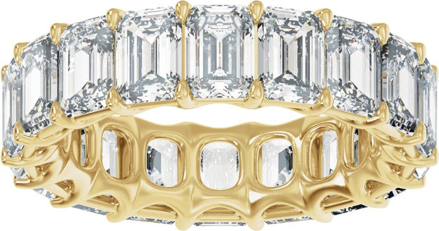 14K Gold Emerald Lab-Grown Diamond Low Profile Eternity Band - 6x4.3mm Stones - Yellow Gold - view 3