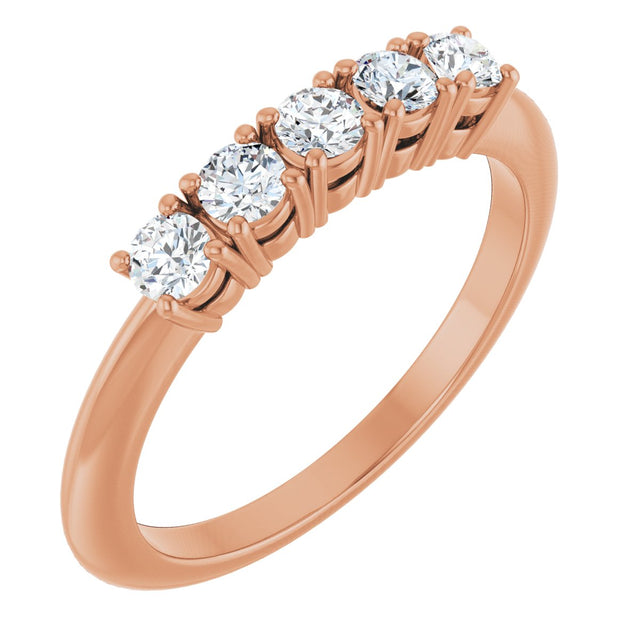 14K Gold Round Lab-Grown Diamond Five-Stone Anniversary Band - 2.75mm Stones - Rose Gold