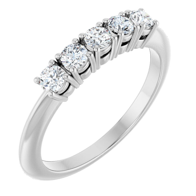 14K Gold Round Lab-Grown Diamond Five-Stone Anniversary Band - 2.75mm Stones - White Gold