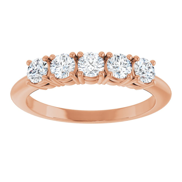 14K Gold Round Lab-Grown Diamond Five-Stone Anniversary Band - 3.2mm Stones - Rose Gold - view 3