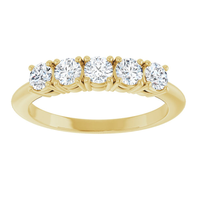 14K Gold Round Lab-Grown Diamond Five-Stone Anniversary Band - 3.2mm Stones - Yellow Gold - view 3