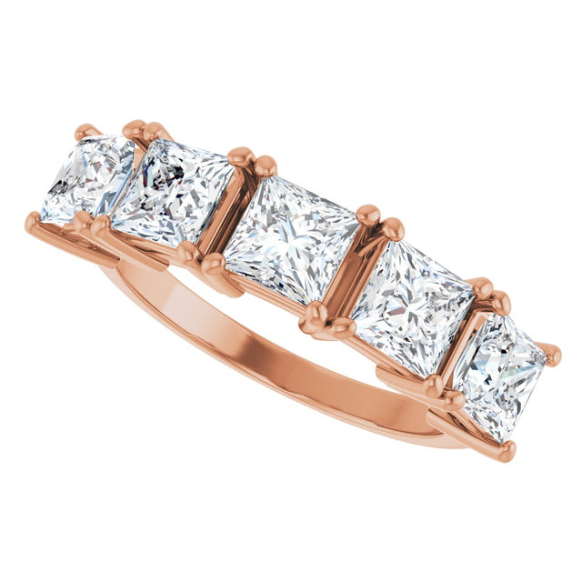 14K Gold Square Lab-Grown Diamond Five-Stone Anniversary Band - 4.5x4.5mm Stones - Rose Gold - view 5