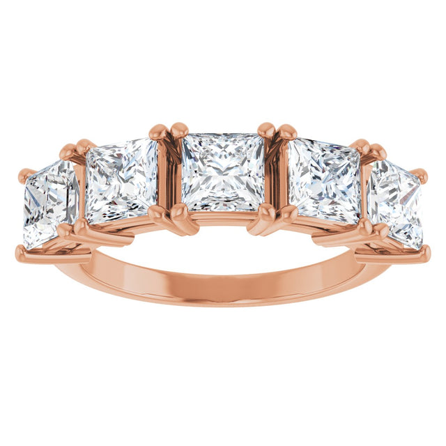 14K Gold Square Lab-Grown Diamond Five-Stone Anniversary Band - 4.5x4.5mm Stones - Rose Gold - view 3