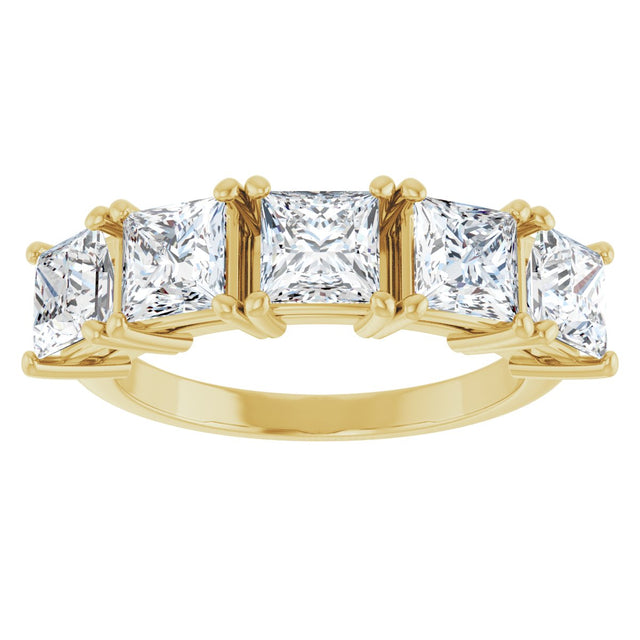 14K Gold Square Lab-Grown Diamond Five-Stone Anniversary Band - 4.5x4.5mm Stones - Yellow Gold - view 3