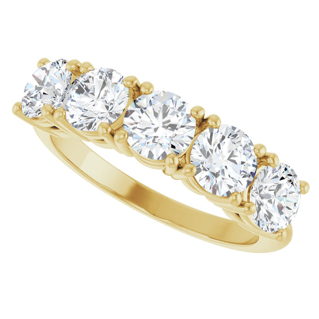 14K Gold Round Lab-Grown Diamond Five-Stone Anniversary Band - 1 1/3-3 5/8 CTW - Yellow Gold - view 5
