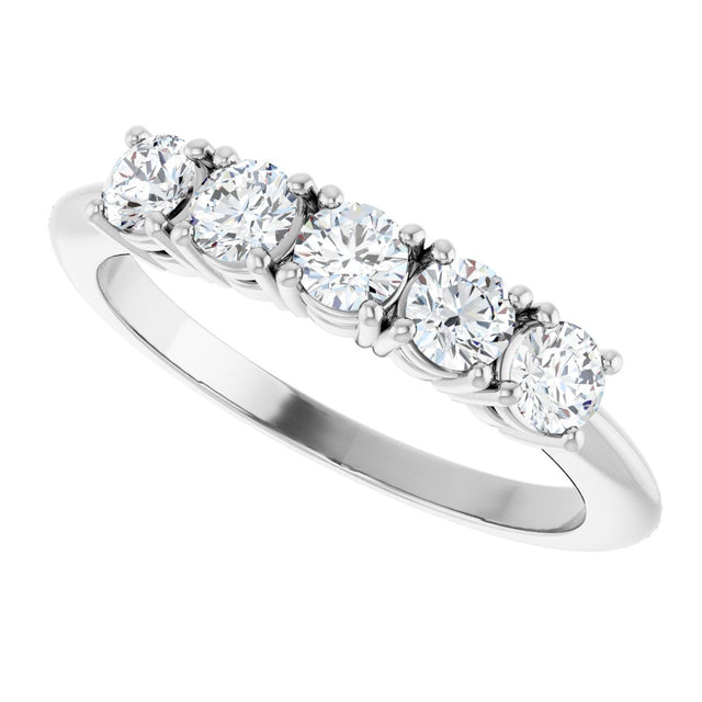 Platinum Round Lab-Grown Diamond Five-Stone Anniversary Band - 3.2mm Stones - view 5