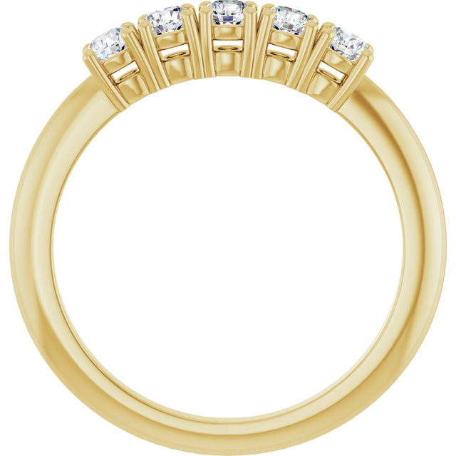 14K Gold Round Lab-Grown Diamond Five-Stone Anniversary Band - 2.75mm Stones - Yellow Gold - view 2