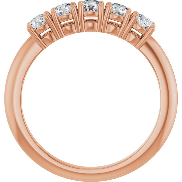 14K Gold Round Lab-Grown Diamond Five-Stone Anniversary Band - 3.2mm Stones - Rose Gold - view 2