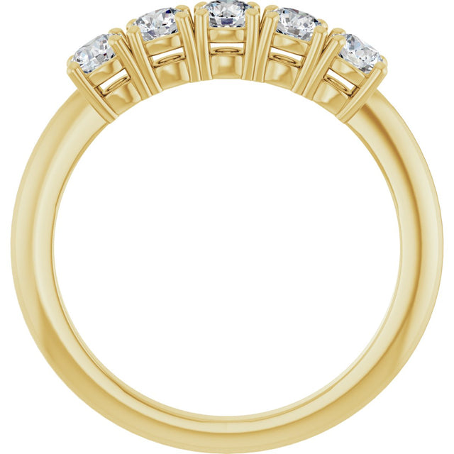 14K Gold Round Lab-Grown Diamond Five-Stone Anniversary Band - 3.2mm Stones - Yellow Gold - view 2