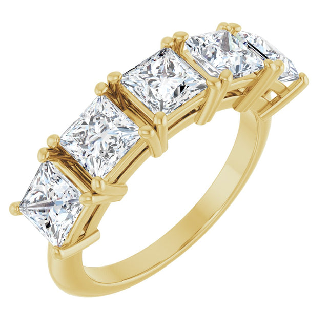 14K Gold Square Lab-Grown Diamond Five-Stone Anniversary Band - 4.5x4.5mm Stones - Yellow Gold