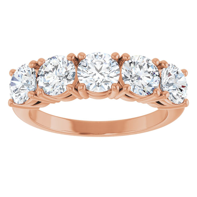 14K Gold Round Natural Diamond Five-Stone Anniversary Band - 1 1/3-3 7/8 CTW - Rose Gold - view 3