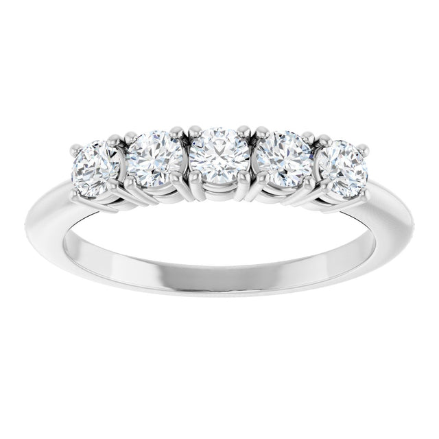 14K Gold Round Natural Diamond Five-Stone Anniversary Band - 1/8-3/4 CTW - White Gold - view 3