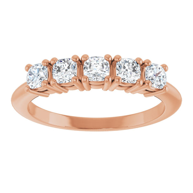 14K Gold Cushion Lab-Grown Diamond Five-Stone Anniversary Band - 3/4-1 5/8 CTW - Rose Gold - view 3