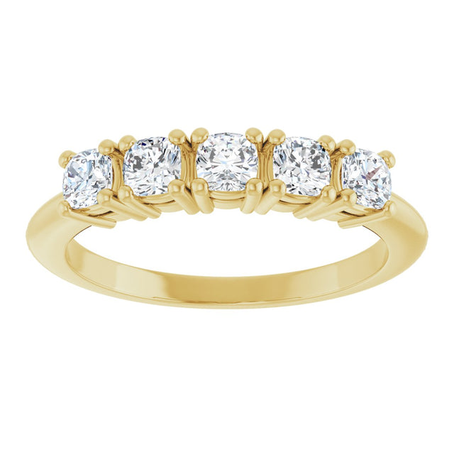 14K Gold Cushion Natural Diamond Five-Stone Anniversary Band - 3/4-1 5/8 CTW - Yellow Gold - view 3
