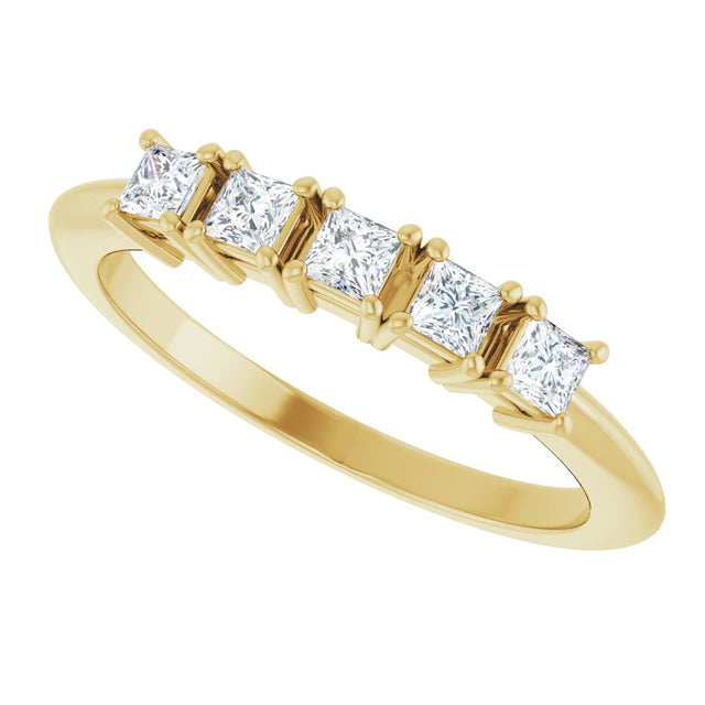 14K Gold Square Natural Diamond Five-Stone Anniversary Band - 1/4-5/8 CTW - Yellow Gold - view 5