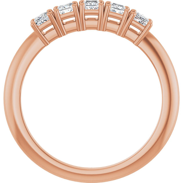 14K Gold Square Lab-Grown Diamond Five-Stone Anniversary Band - 1/4-1/2 CTW - Rose Gold - view 2